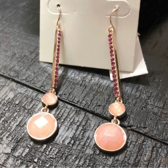 Gold & Pink Rhinestone Drop Earrings - Picture 4 of 4